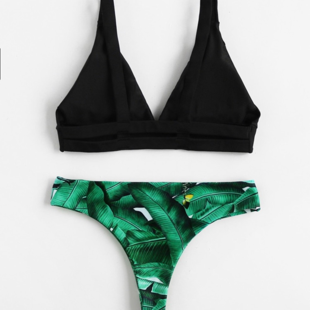 Palm Print High Leg Bikini M